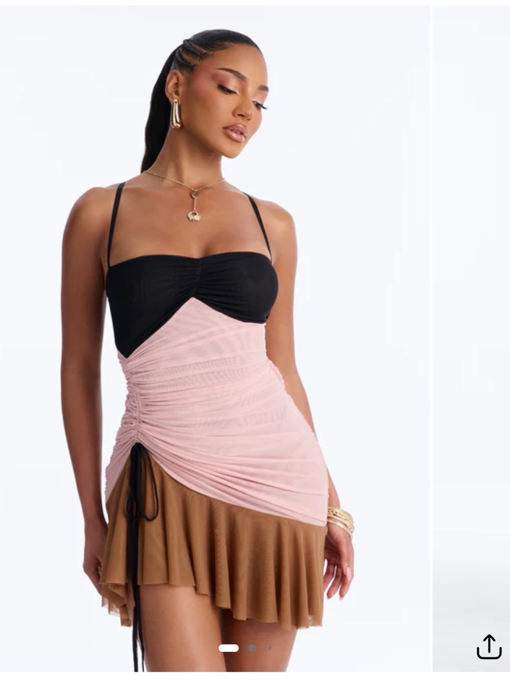 Fashion Nova Black, Blush & Brown Asymmetrical Mesh Mini